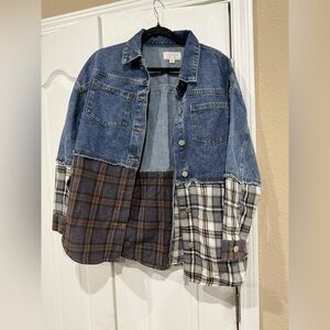 Stylish Denim and Plaid Patchwork Jacket
